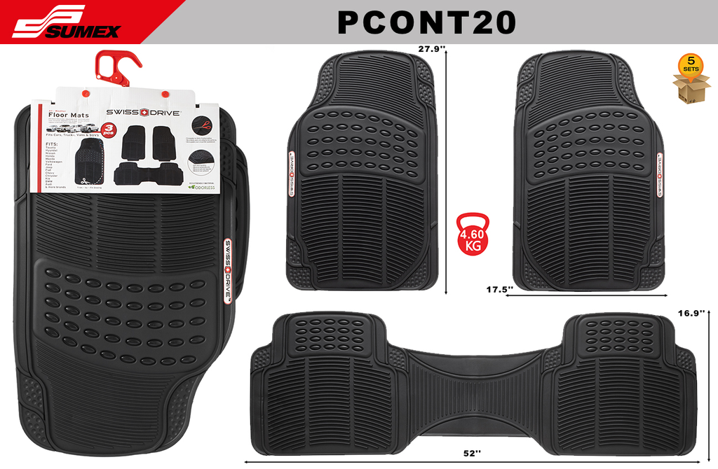 ALFOMBRA DE PVC SWISS DRIVE CONTINENTAL NEGRA (3UNDS) (5SETS)