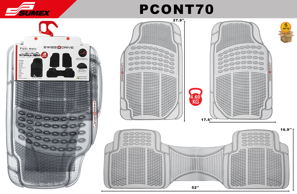 PVC CAR MAT SWISS DRIVE CONTINENTAL TRANSPARENT GREY (3 UNITS) (5 SETS)