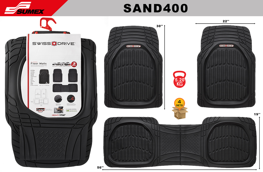 ALFOMBRA DE PVC SWISS DRIVE TIPO BANDEJA NEGRA (3 UNDS) (4 SETS)