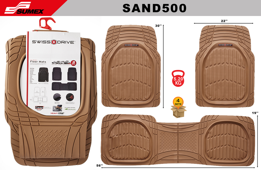 PVC CAR MAT SWISS DRIVE DEEP DISH TYPE BEIGE (3 UNITS) (4 SETS)