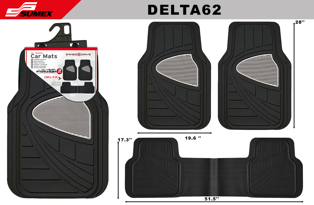 PVC CAR MAT SWISS DRIVE DELTA DEEP DISH BLACK/GREY (3 UNITS) (6 SETS)