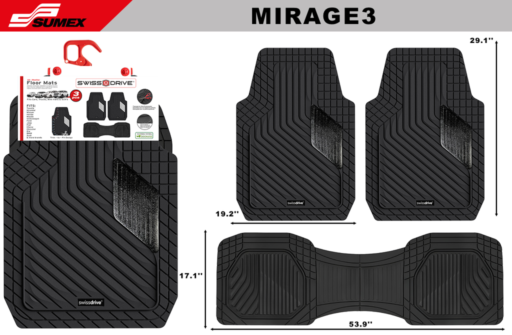 PVC CAR MAT SWISS DRIVE MIRAGE BLACK (3UNITS) (4SETS)