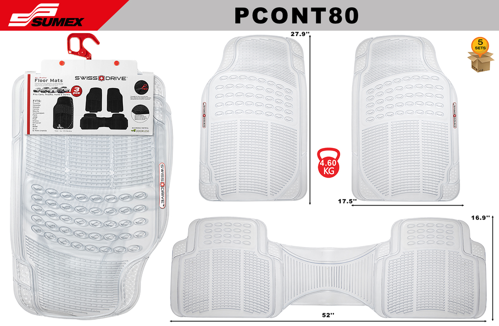 PVC CAR MAT SWISS DRIVE CONTINENTAL TRANSPARENT (3 UNITS) (5 SETS)