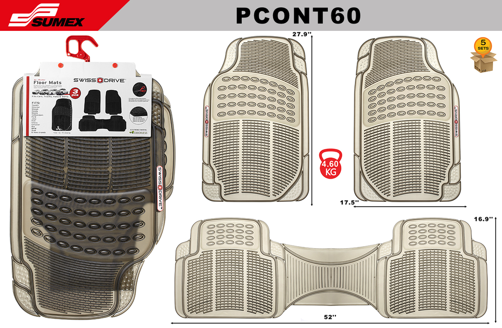 PVC CAR MAT SWISS DRIVE CONTINENTAL TRANSPARENT SMOKE (3UNITS) (5SETS)