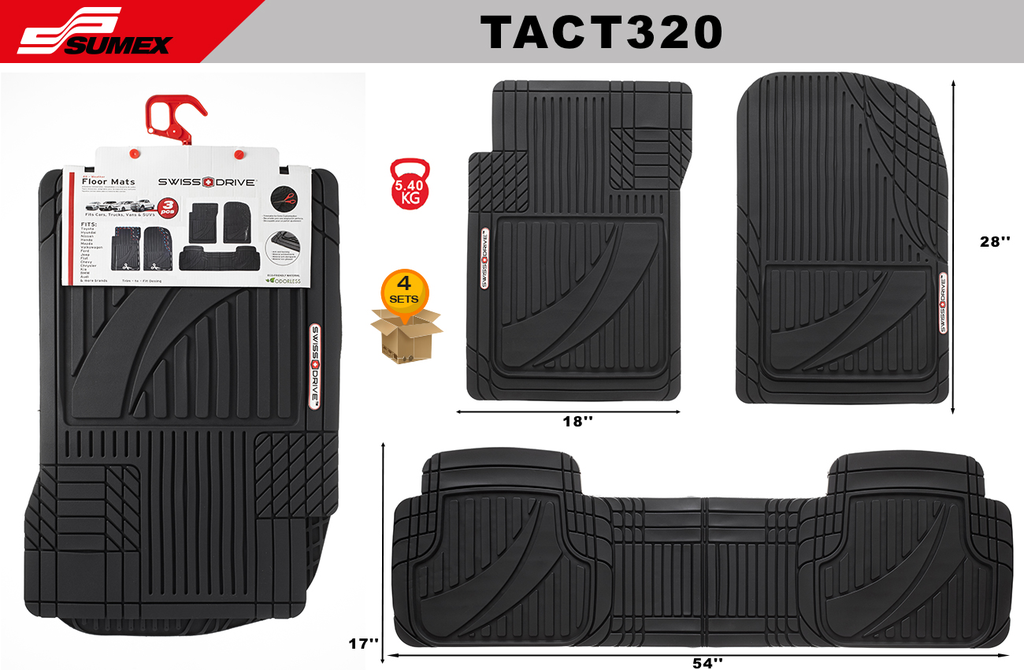 ALFOMBRA DE PVC SWISS DRIVE TACTICAL NEGRA (3 UNDS) (4 SETS)