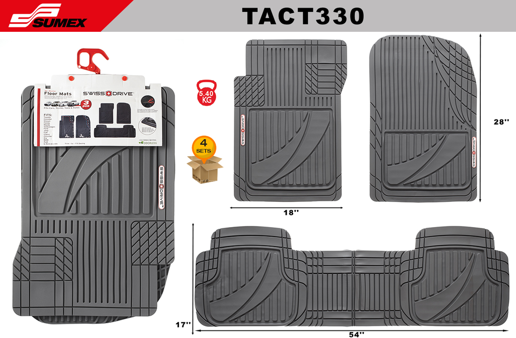 PVC CAR MAT SWISS DRIVE TACTICAL GREY (3 UNITS) (4 SETS)