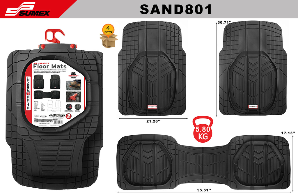 PVC CAR MAT SWISS DRIVE DEEP DISH TYPE BLACK (3 UNITS) (4 SETS)