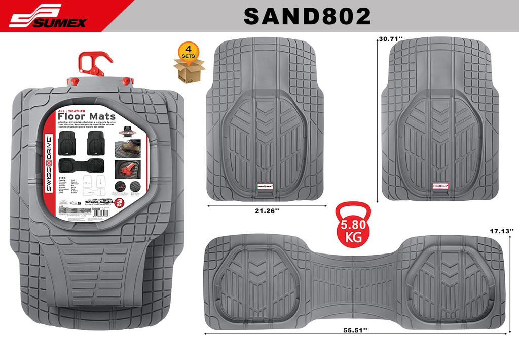 PVC CAR MAT SWISS DRIVE TRAY TYPE DEEP DISH GREY (3UNITS) (4SETS)
