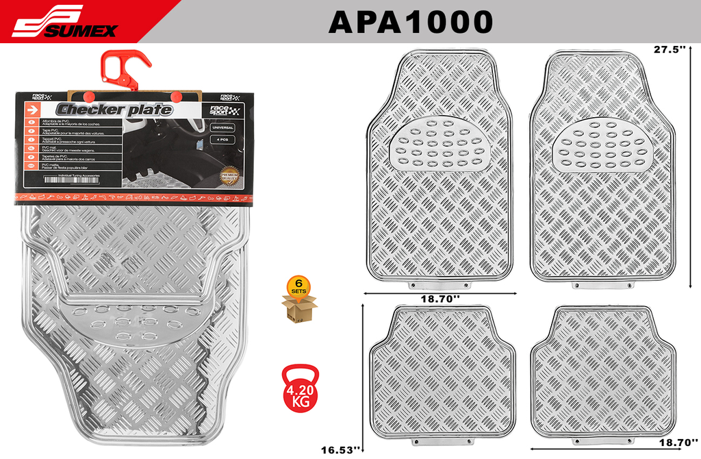 ALFOMBRA DE PVC SWISS DRIVE CHECKER PLATE ALU LOOK PLATEADA (4UNDS) (6SETS)