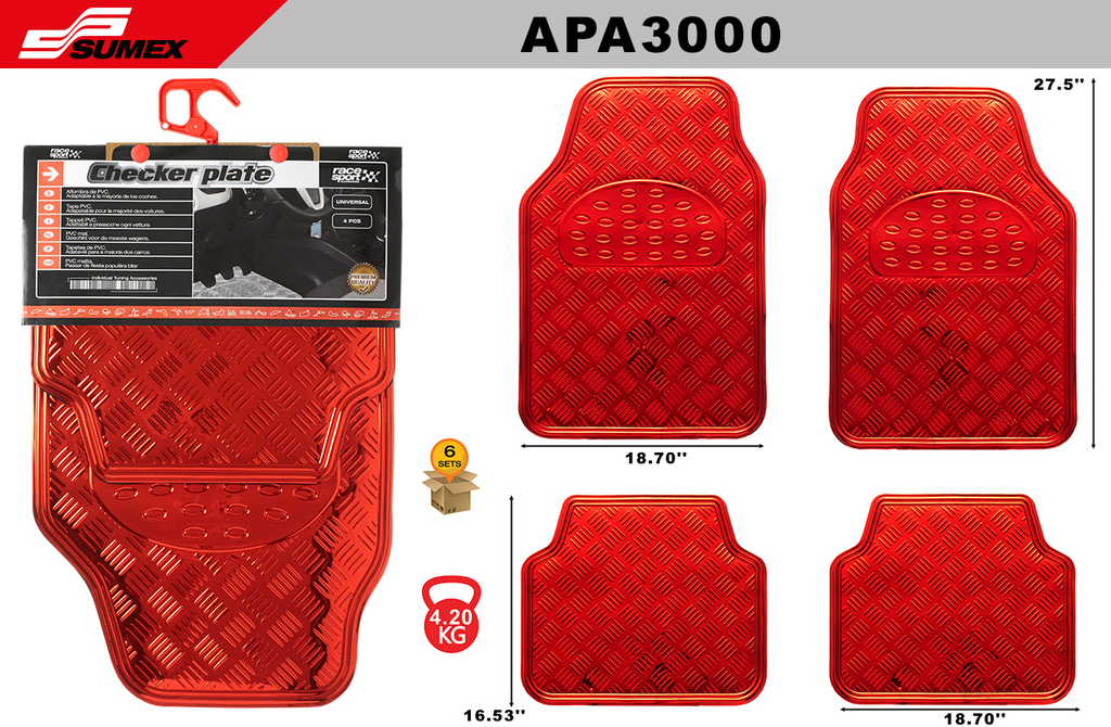 PVC CAR MAT SWISS DRIVE CHECKER PLATE ALU LOOK RED (4 UNITS) (6 SETS)