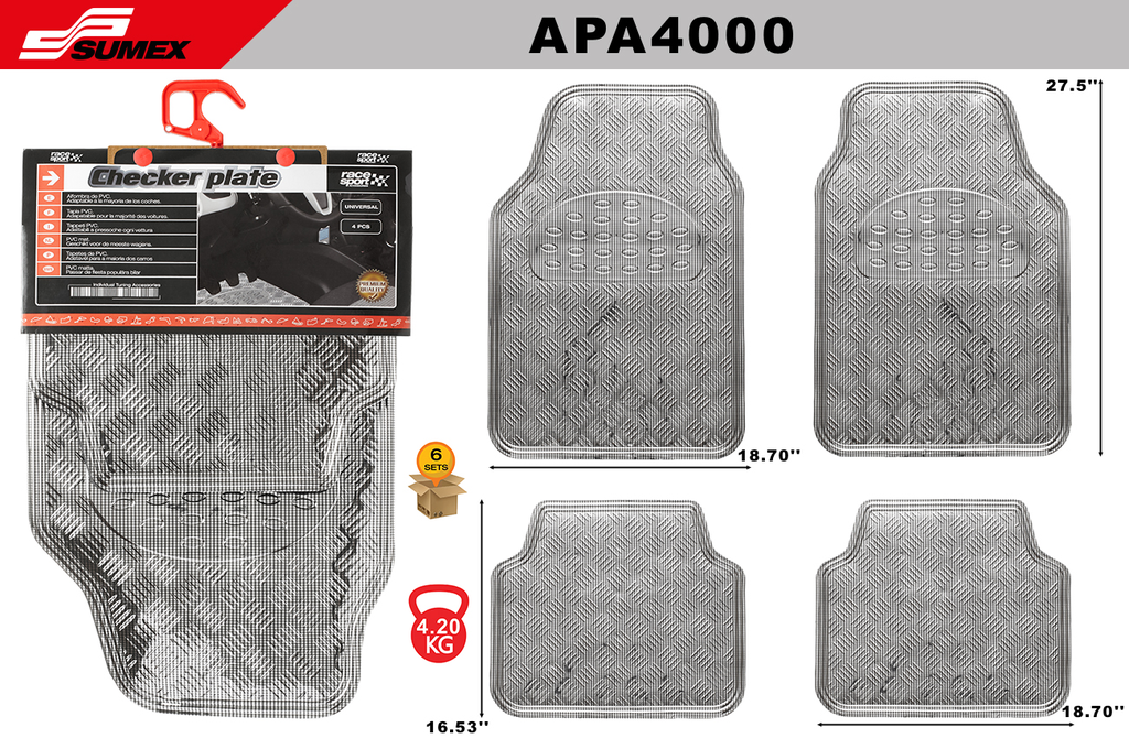 PVC CAR MAT SWISS DRIVE CHECKER PLATE ALU LOOK CARBON FIBER (4 UNITS) (6 SETS)