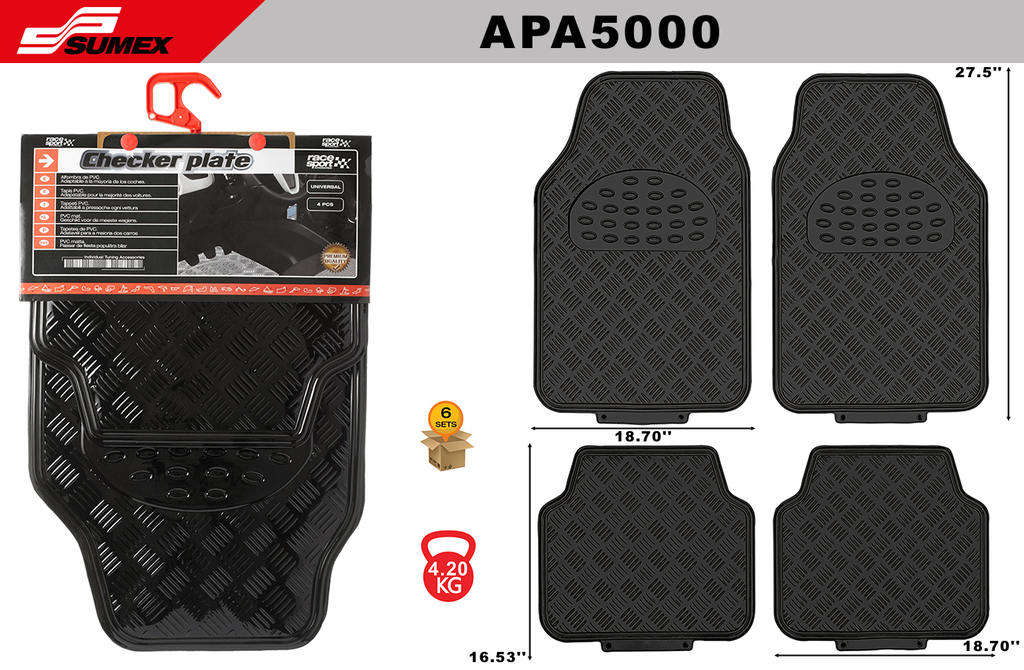 PVC CAR MAT SWISS DRIVE CHECKER PLATE ALU LOOK PIANO BLACK (4 UNITS) (6 SETS)