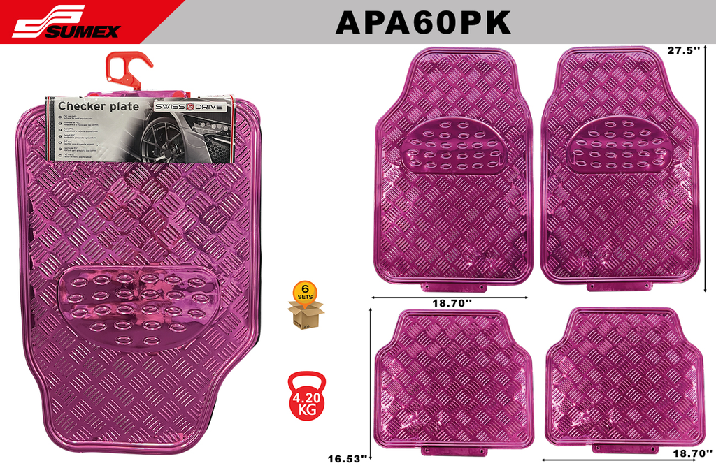 PVC CAR MAT SWISS DRIVE CHEKCER PLATE ALU LOOK PINK (4 UNITS) (6 SETS)