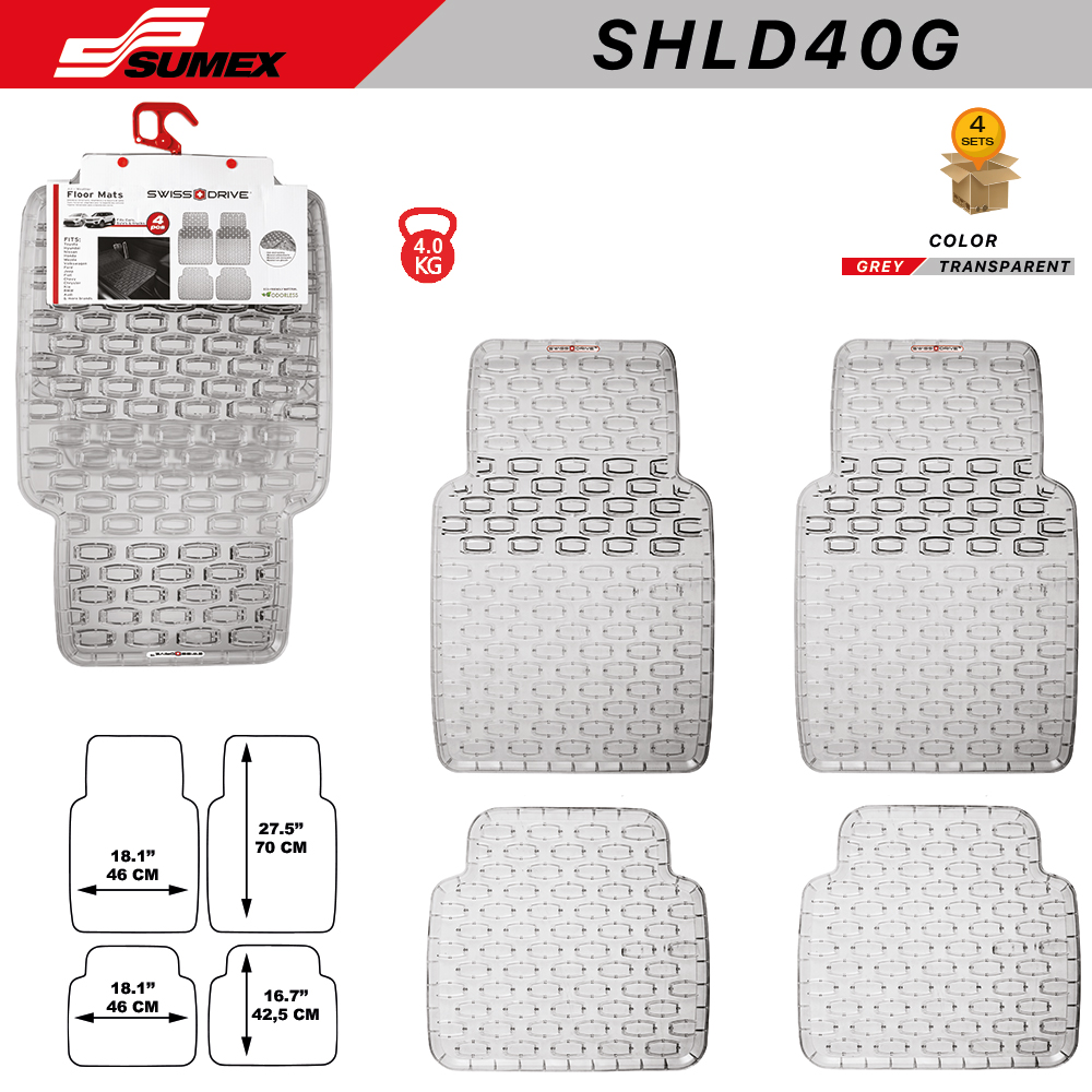 PVC CAR MAT SWISS DRIVE SHIELD TRANSPARENTE GREY (4UNITS) (4SETS)