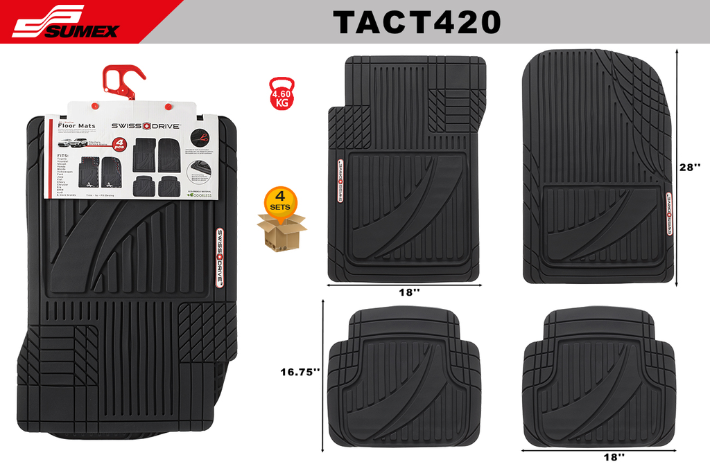PVC CAR MAT SWISS DRIVE TACTICAL BLACK (4 UNITS) (4 SETS)