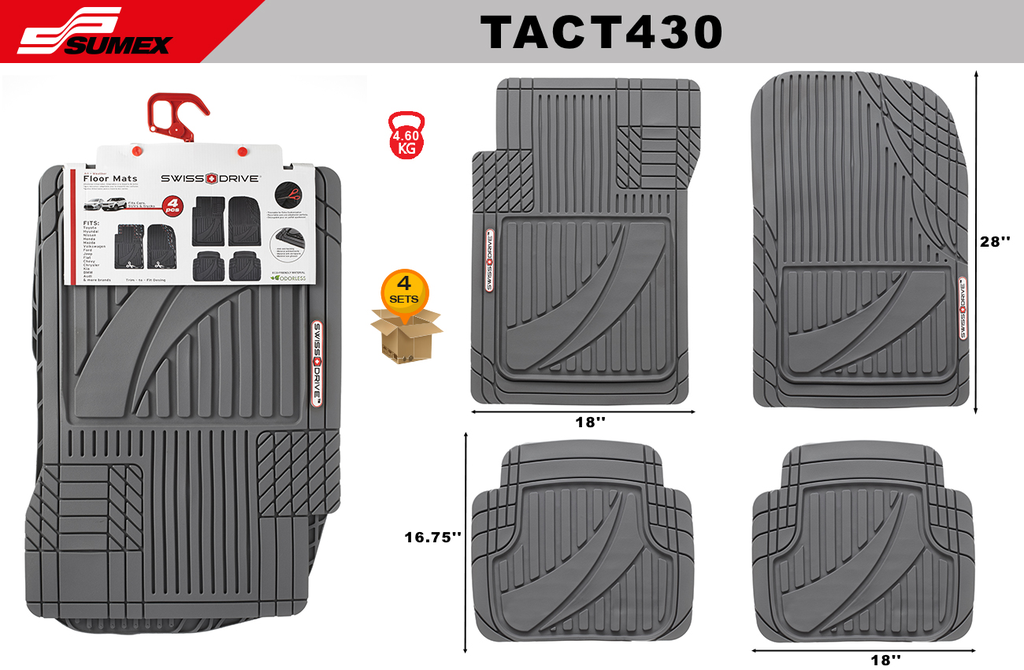 PVC CAR MAT SWISS DRIVE TACTICAL GREY (4 UNITS) (4 SETS)