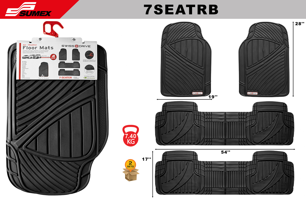 ALFOMBRA DE PVC SWISS DRIVE NEGRA DE 7 PASAJEROS (4UNDS) (2SETS)