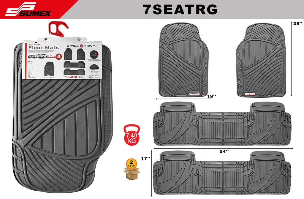 ALFOMBRA DE PVC SWISS DRIVE GRIS DE 7 PASAJEROS (4UNDS) (2SETS)