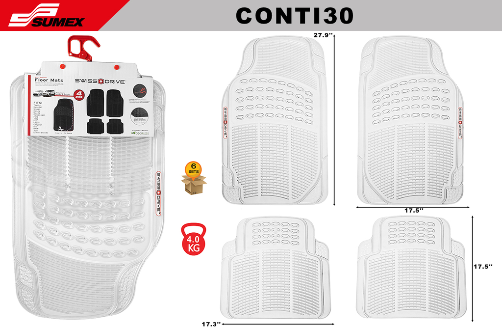 PVC CAR MAT SWISS DRIVE CONTINENTAL TRANSPARENT CLEAR (4 UNITS) (6 SETS)