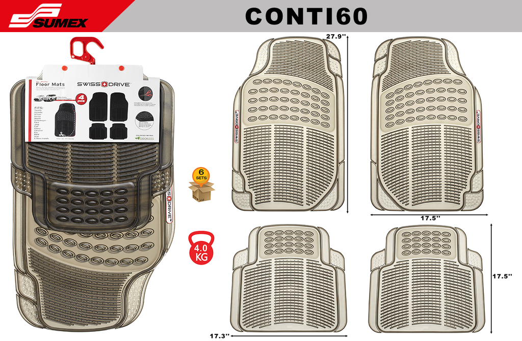 PVC CAR MAT SWISS DRIVE CONTINENTAL TRANSPARENT SMOKE (4 UNITS) (6 SETS)