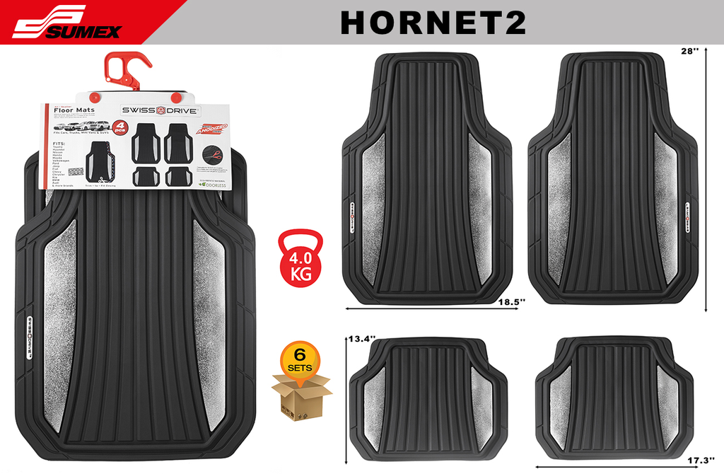 PVC CAR MAT SWISS DRIVE HORNET BLACK SILVER (4UNITS) (6SETS)