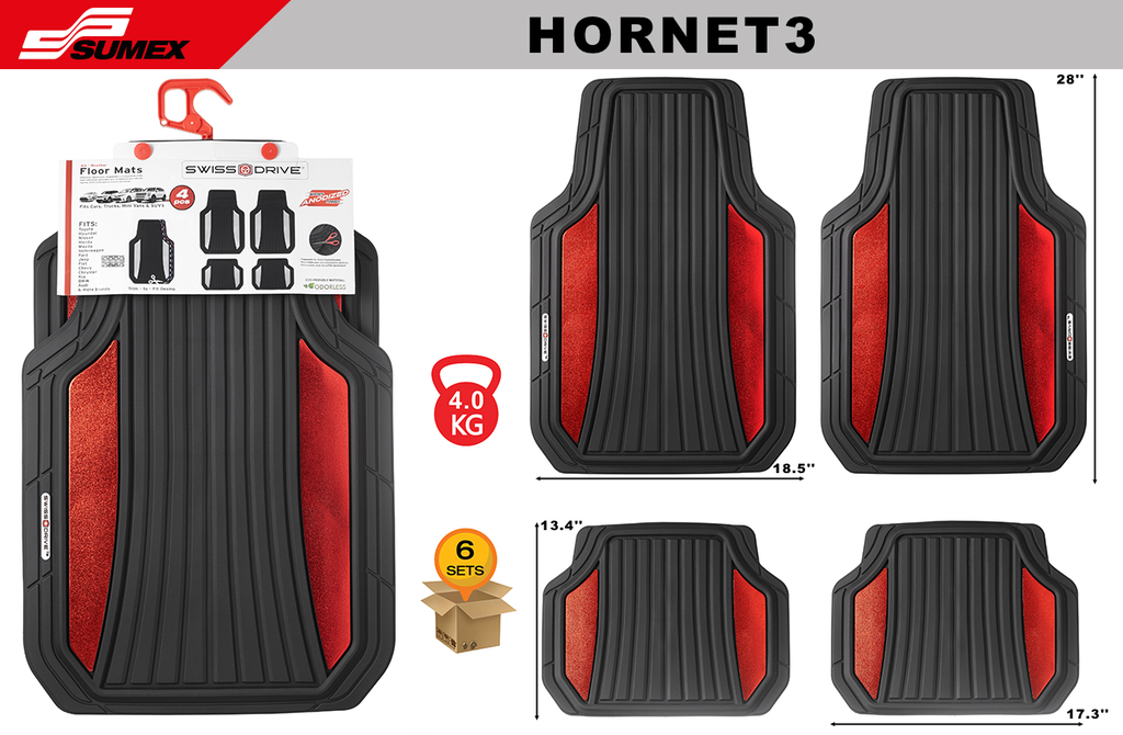 ALFOMBRA DE PVC SWISS DRIVE HORNET NEGRO ROJO (4 UNDS) (6 SETS)