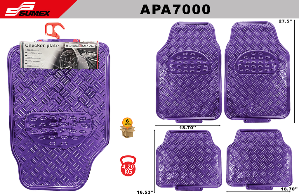 ALFOMBRA DE PVC SWISS DRIVE CHEKCER PLATE ALU LOOK PURPURA (4 UNDS) (6 SETS)