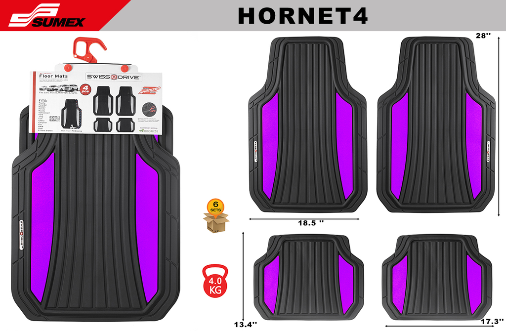ALFOMBRA DE PVC SWISS DRIVE HORNET NEGRO PURPURA (4UNDS) (6SETS)