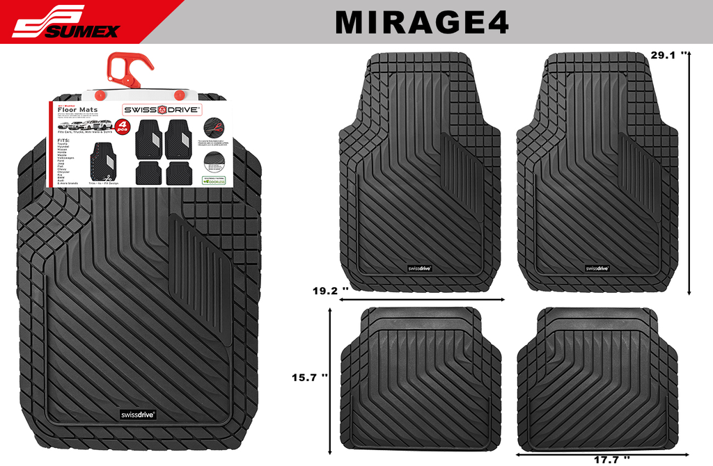 PVC CAR MAT SWISS DRIVE MIRAGE BLACK (4UNITS) (4SETS)