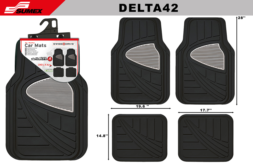 PVC CAR MAT SWISS DRIVE DELTA BLACK/GREY (4 UNITS) (6 SETS)