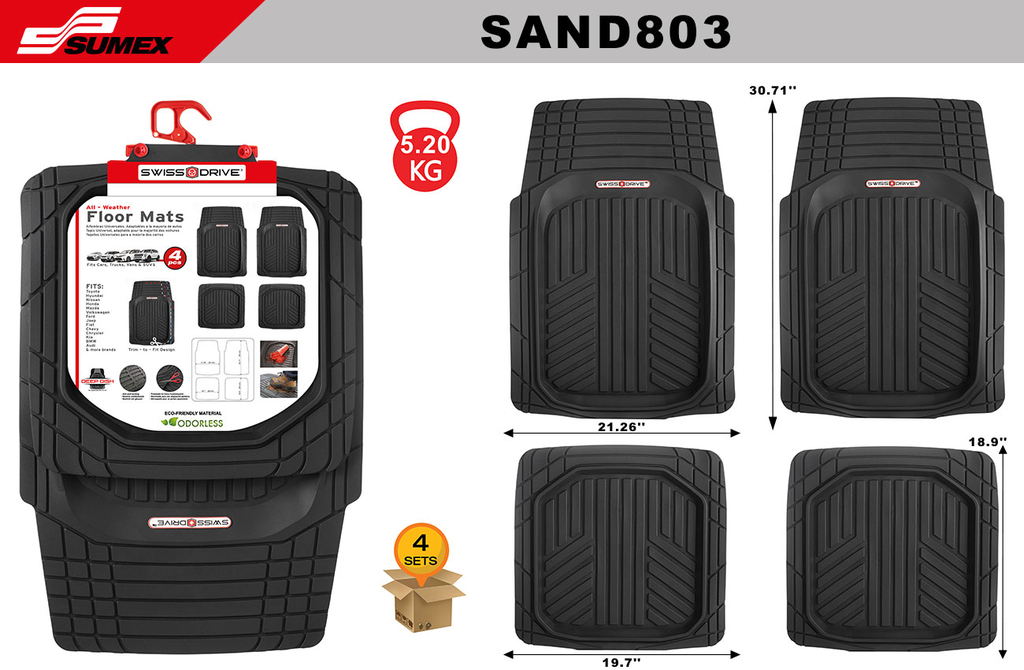 PVC CAR MAT SWISS DRIVE DEEP DISH TYPE BLACK (4 UNITS) (4 SETS)