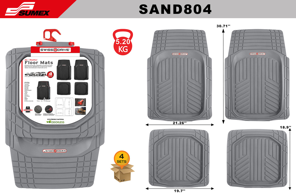 ALFOMBRA DE PVC SWISS DRIVE TIPO BANDEJA SAND804 GRIS (4 UNDS) (4 SETS)
