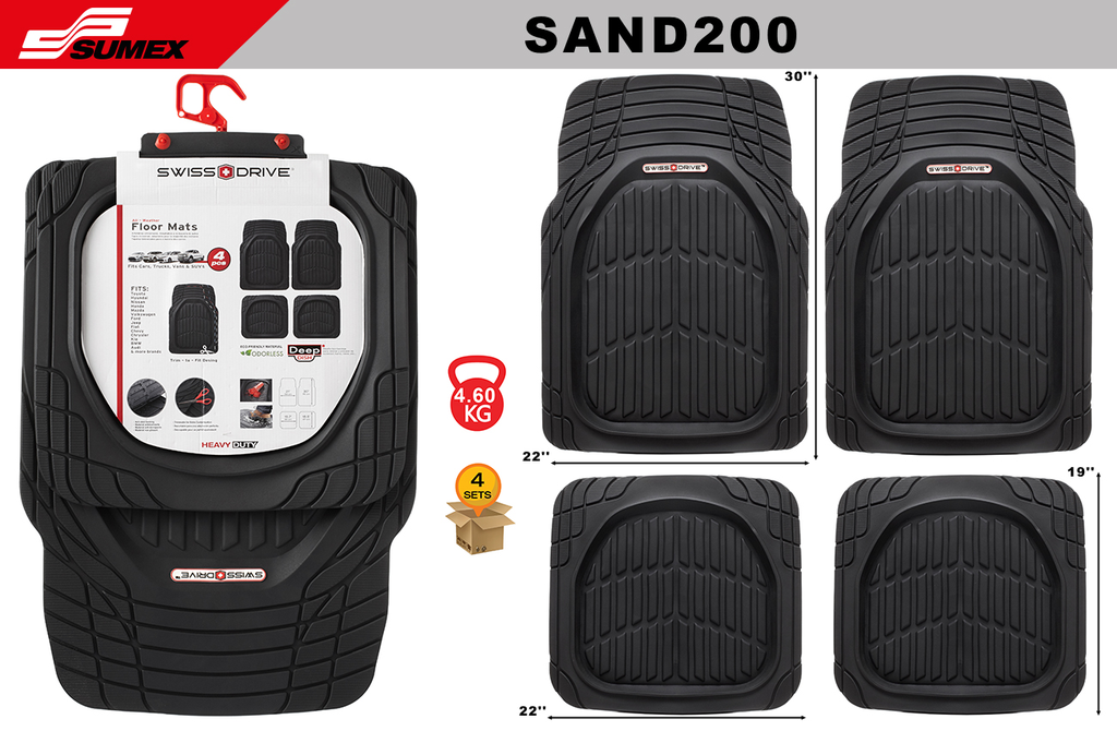PVC CAR MAT SWISS DRIVE DEEP DISH TYPE BLACK (4 UNITS) (4 SETS)