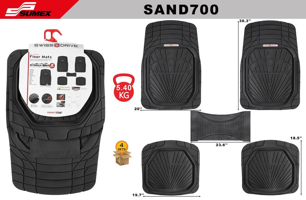 PVC CAR MAT SWISS DRIVE DEEP DISH TYPE BLACK (5 UNITS) (4 SETS)