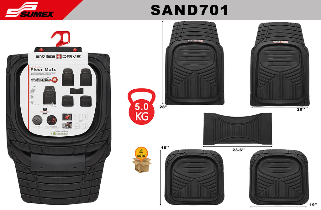 PVC CAR MAT SWISS DRIVE DEEP DISH TYPE DARK BLACK (5 UNITS) (4 SETS)