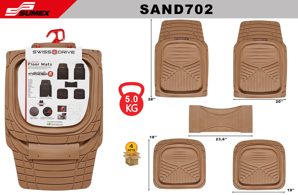 PVC CAR MAT SWISS DRIVE DEEP DISH TYPE BEIGE (5 UNITS) (4 SETS)