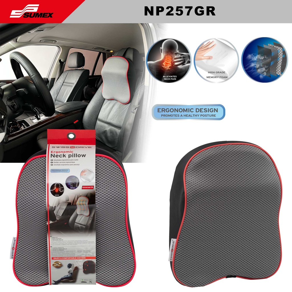 NECK PILLOW SWISS DRIVE ERGO CUSHION MEMORY FOAM GREY/RED (8 UNITS)