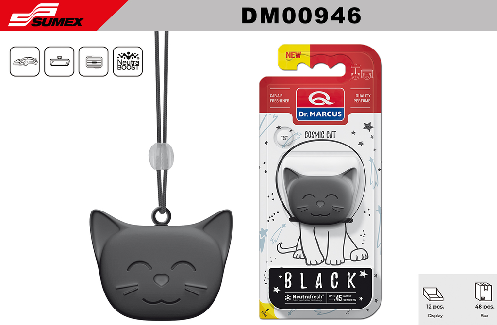 AIR FRESHENER DR. MARCUS COSMIC CAT BLACK (1 SET=12 UNITS) (4 SET=48 UNITS)
