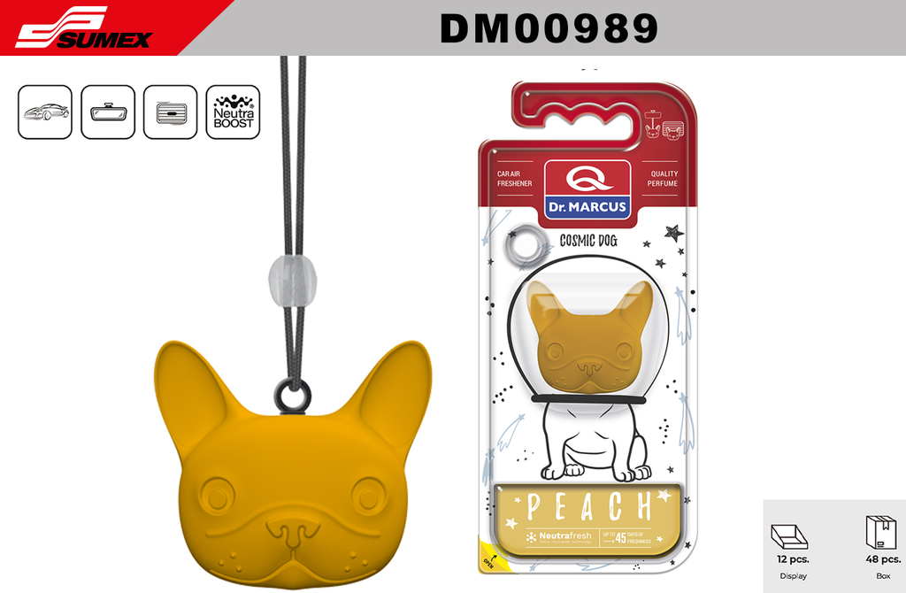 AIR FRESHENER DR. MARCUS COSMIC DOG PEACH (1 SET=12 UNITS) (4 SET=48 UNITS)