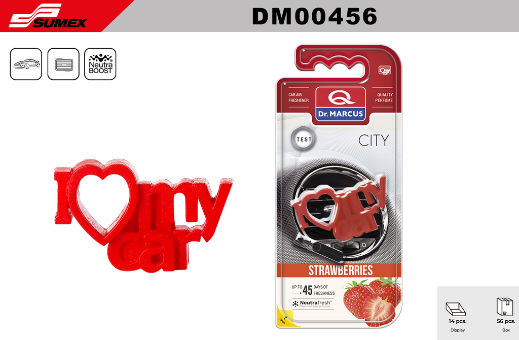 AMBIENTADOR DR. MARCUS I LOVE MY CAR STRAWBERRIES (1 SET = 14 UNDS) (4 SETS = 56 UNDS)