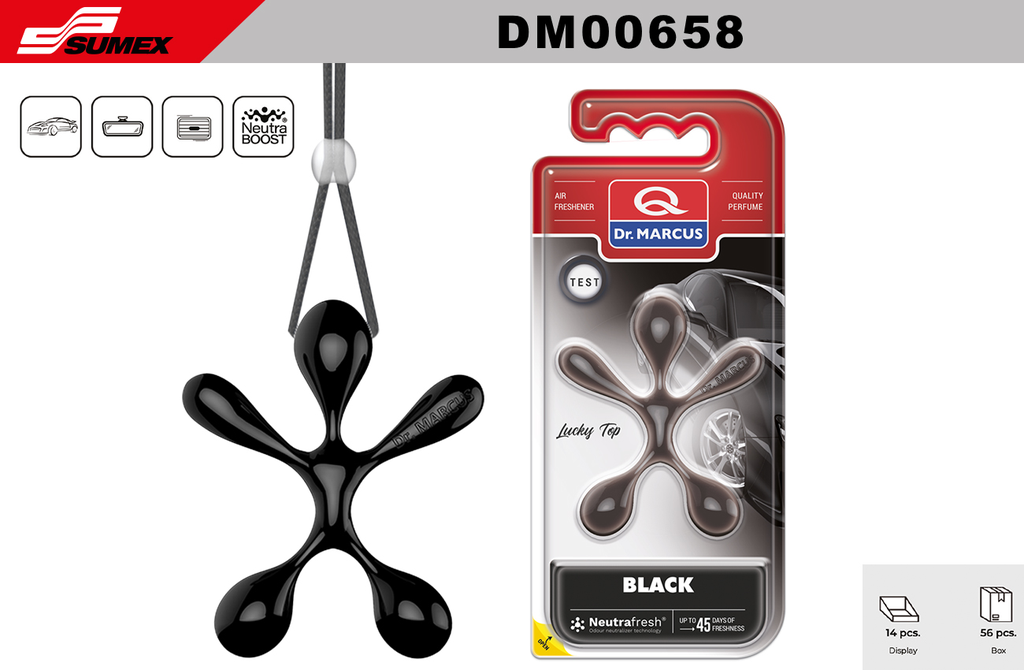 AIR FRESHENER DR. MARCUS LUCKY TOP BLACK (1SET=14 UNITS) (4 SET=56 UNITS)