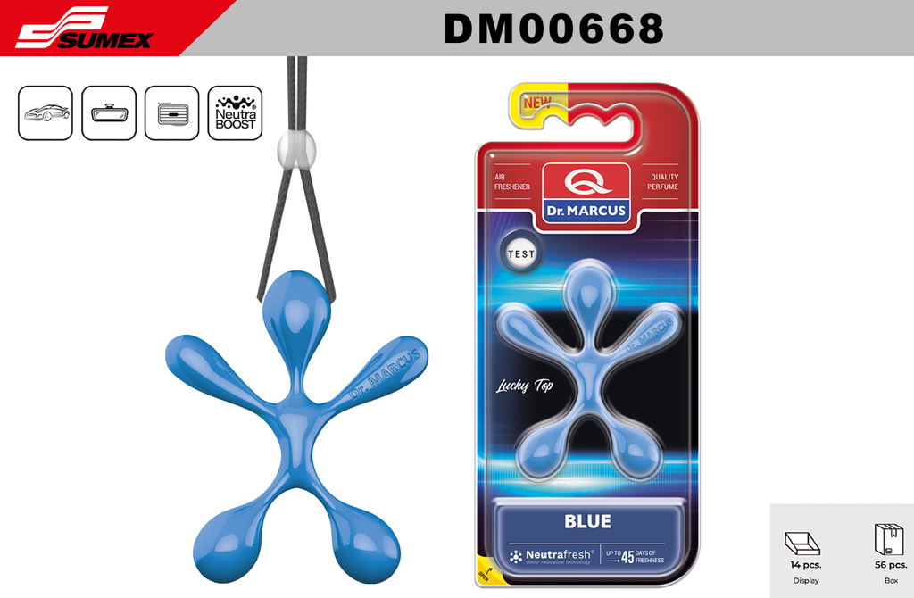 AIR FRESHENER DR. MARCUS LUCKY TOP BLUE (1SET=14 UNITS) (4 SET=56 UNITS)
