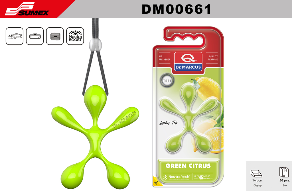 AIR FRESHENER DR. MARCUS LUCKY TOP GREEN CITRUS (1SET=14UNITS) (4 SET=56UNITS)