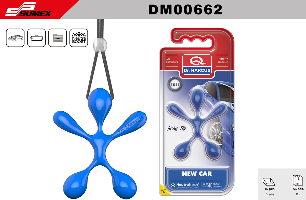 AIR FRESHENER DR. MARCUS LUCKY TOP NEW CAR (1SET=14UNITS) (4 SET=56UNITS)