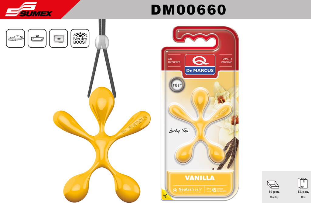 AIR FRESHENER DR. MARCUS LUCKY TOP VANILLA (1SET=14UNITS) (4 SET=56UNITS)