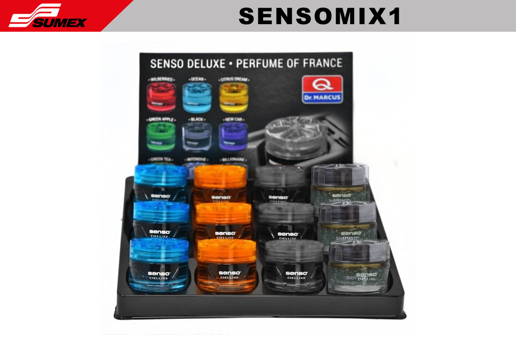 AIR FRESHENER DR. MARCUS SENSO DELUXE GEL MIX (BLACK,OCEAN, INTESIVE, CITRUS DREAM) (1 SET = 12 UNITS)