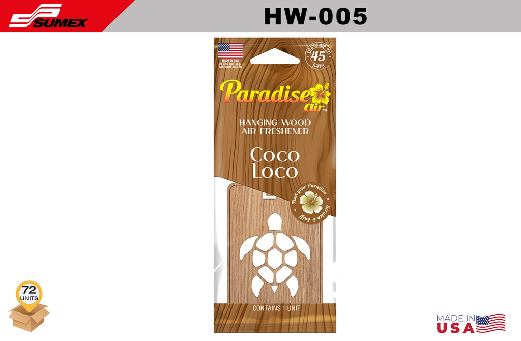 FRESHENER PARADISE AIR HANGING WOOD COCO LOCO (1 SET/6 UNITS) (12 SETS/72 UNITS)