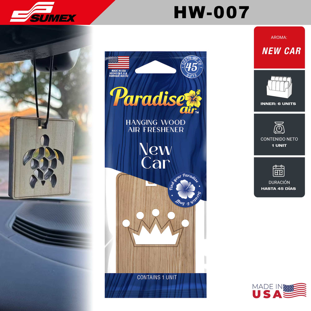AMBIENTADOR PARADISE AIR HANGING WOOD NEW CAR (1 SET = 6 UNDS) (12 SETS = 72 UNDS)