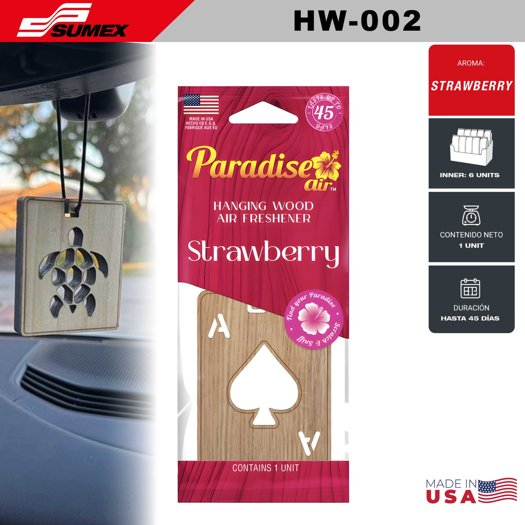AIR FRESHENER PARADISE AIR HANGING WOOD STRAWBERRY (1 SET / 6 UNITS) (12 SETS / 72 UNITS)