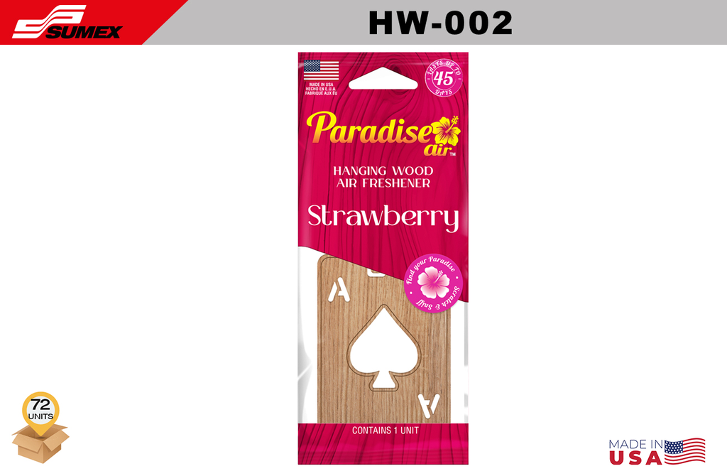 FRESHENER PARADISE AIR HANGING WOOD STRAWBERRY (1 SET/6 UNITS) (12 SETS/72 UNITS)